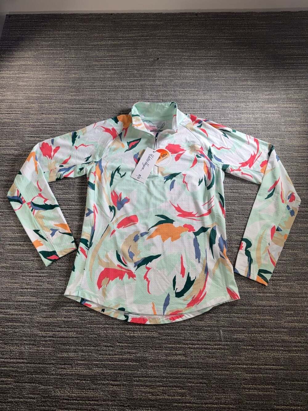Walter Hagen Women's P11 UV Protection Quarter Zip Artistic Floral Mint Size S